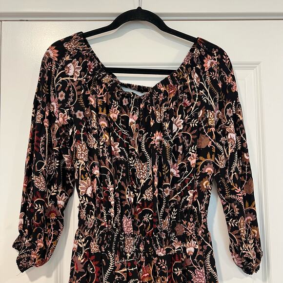 Free‎ People Women's Longsleeve Romper with Shorts Black Floral Size M - Picture 1 of 8
